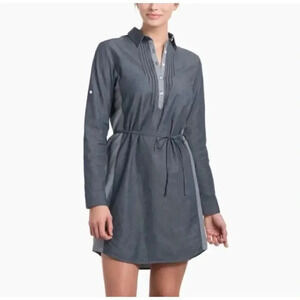 Kuhl Kiley Vintage Indigo Sail Blue Chambray Denim Tie Waist Dress SZ S #1848